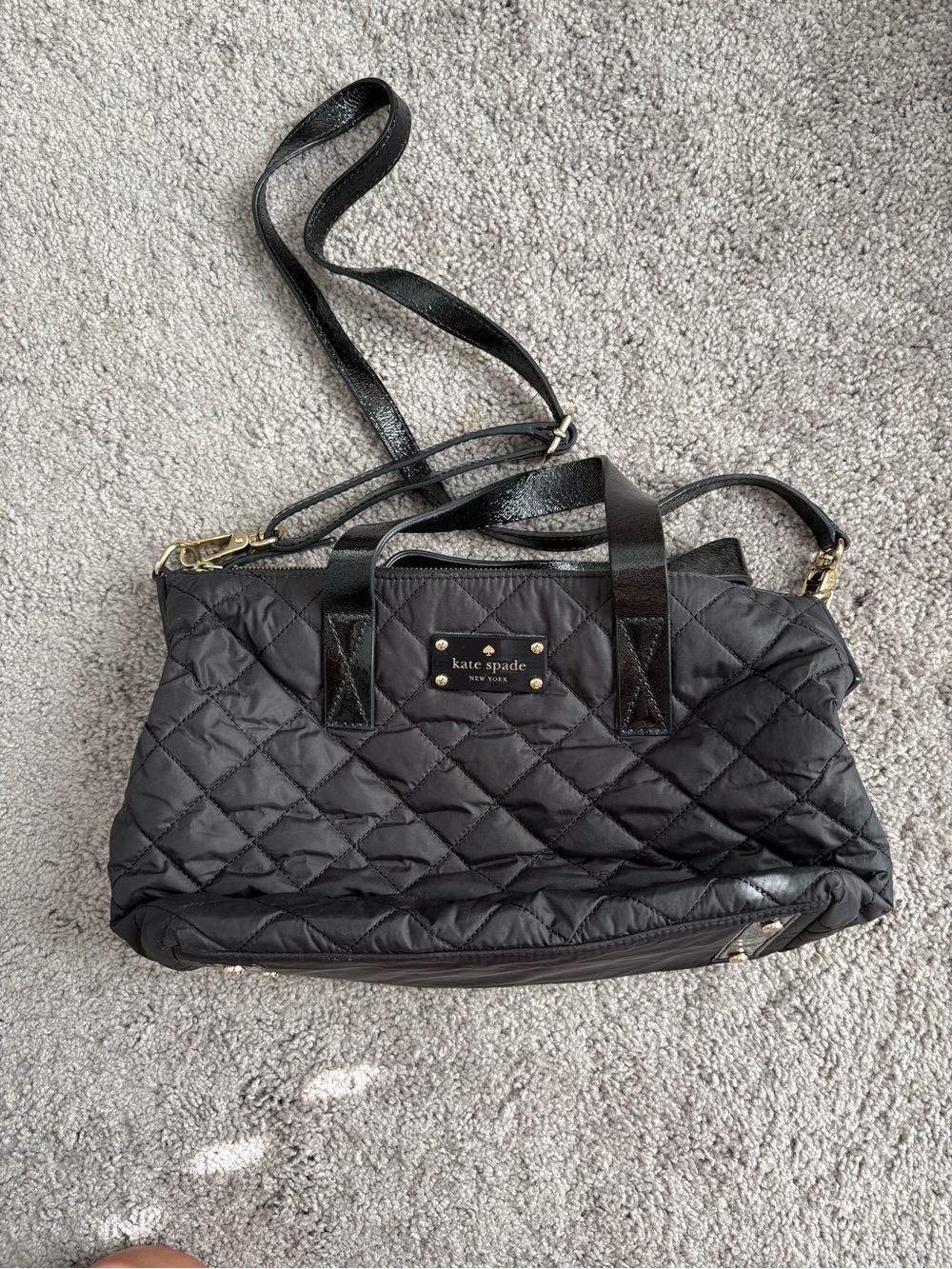 kate spade Quilted Nylon Shoulder Tote in Black with Gold Hardware